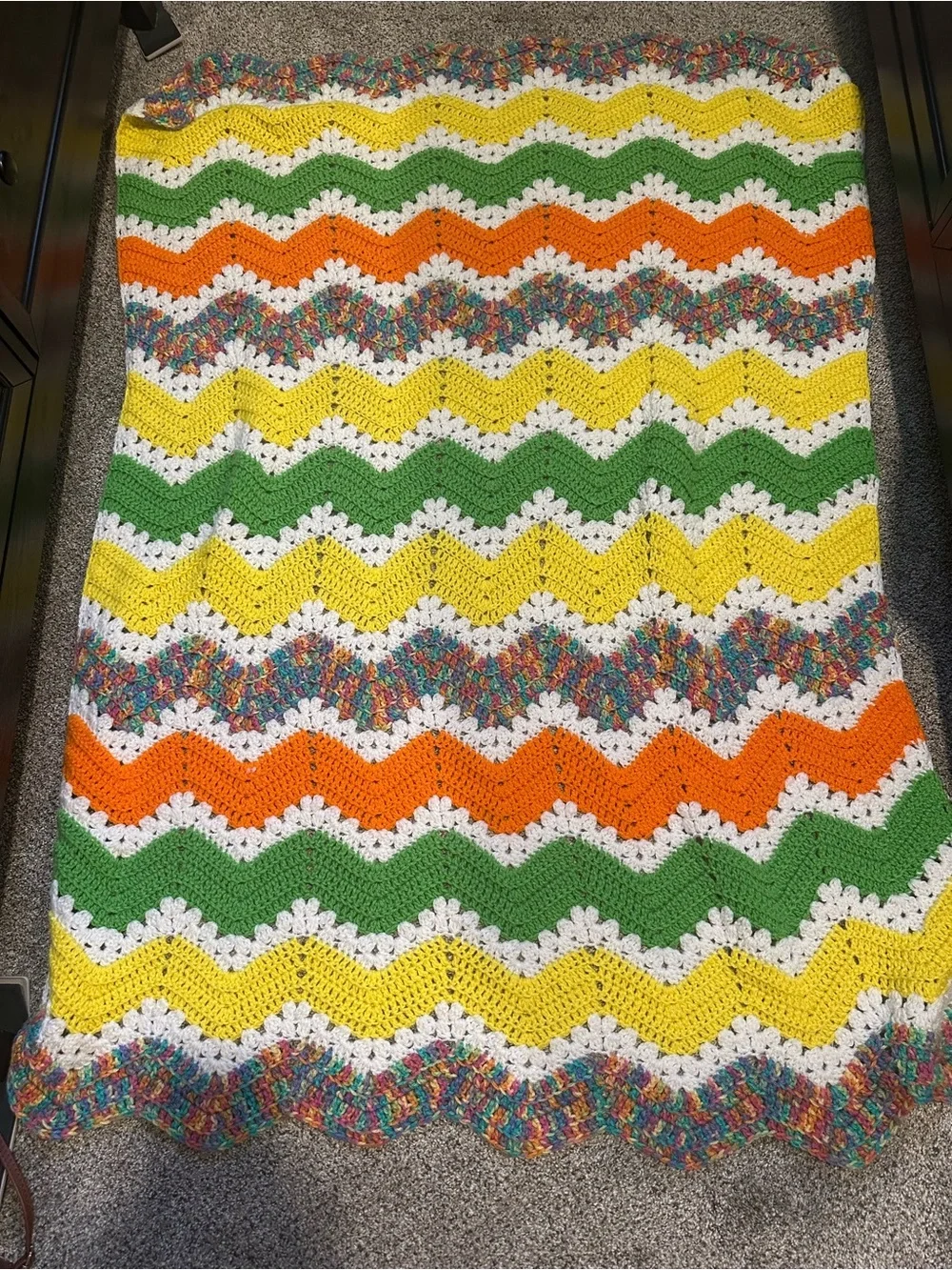 Handmade Chevron Multicolor Afghan 39x56